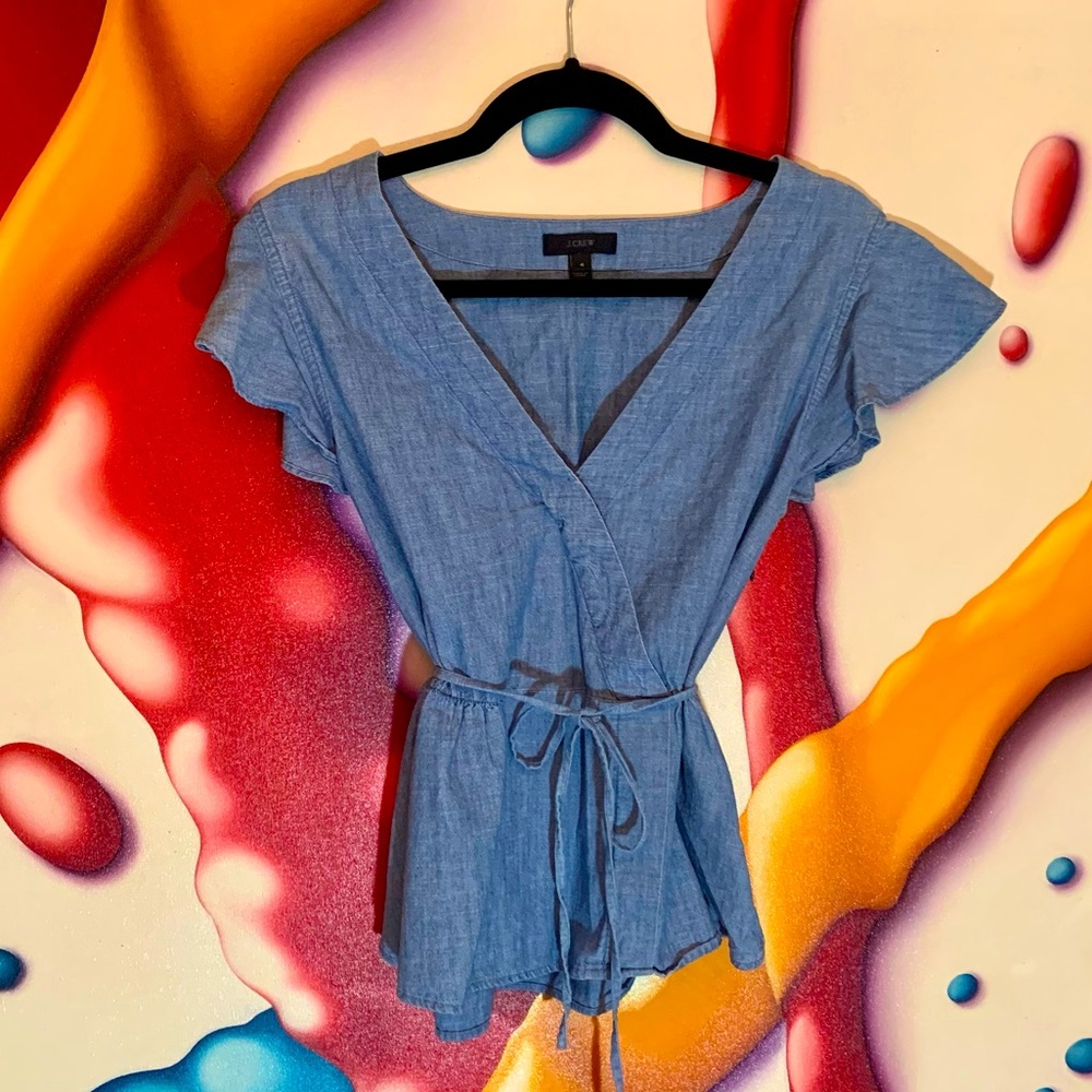 J. Crew Chambray Flutter Sleeve Shirt